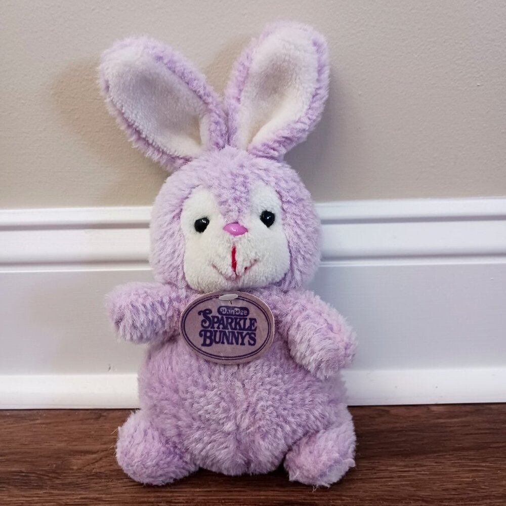 Vintage Dan Dee Sparkle‎ Bunnys Purple Plush 10" Tall